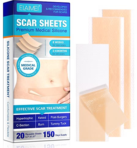 Silikonpflaster für Narben, Professionell für Narben Durch C-Sektion, Operationen, Verbrennungen, Keloid, Akne und mehr, Medikamentenfrei(14.5CMX4CM, 20PCS)