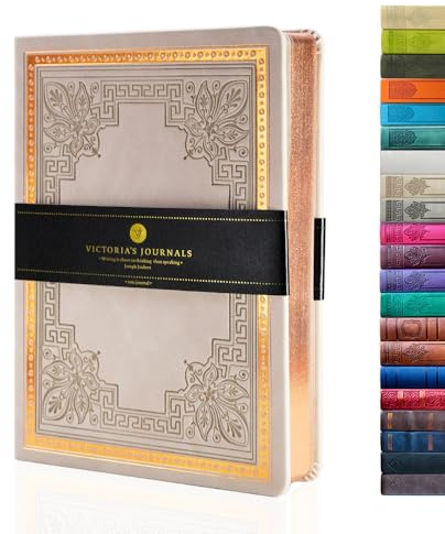 VICTORIA'S JOURNALS Leatherette Vintage Journal Hard Cover Lined Notebook Old Looking Travel Diary, A5 Size 5.7'' x 8.1''