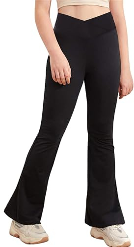 Mufeng Barn flicka dansbyxor modern jazz latin elastiska byxor elefant tass sportbyxor yoga pilates fitness 5–14 år, svart, 9-10 �r