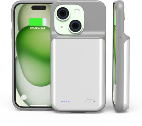 HUAENG Akku Hülle für iPhone 15 Plus, 6800mAh Slim Tragbare Handyhülle Akku, wiederaufladbare Powerbank Extended Ladegerät Akku Pack für iPhone 15 Plus [6,7 Zoll] -Weiß