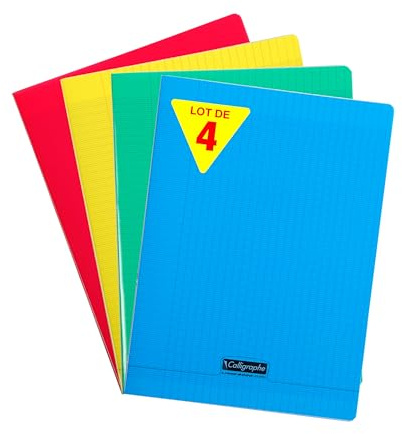 Calligraphe 18399Cpack Un lot de 4 Cahiers Agrafés (une Marque de Clairefontaine) - 24x32 cm - 192 Pages Grands Carreaux - Papier Blanc 90 g - Couvertures Polypro assorties aléatoires