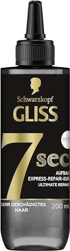 Gliss 7 Sec Express-Repair Kur Ultimate Repair (200 ml), Haarkur repariert sehr geschädigtes & trockenes Haar mit flüssigem Keratin & HAPTIQ System, für 100% stärkeres Haar