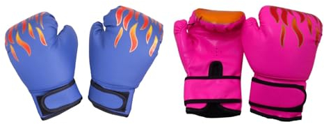 QSTDGVPW 2 Paar Boxhandschuhe für Kinder, Boxhandschuhe, Sparringhandschuhe, Trainingsboxhandschuhe für Jugendliche, Karate MMA, Training, Rosa und Blau