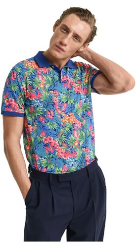 GANT Herren Printed SS Polo Polohemd, DEEP Cobalt, XL