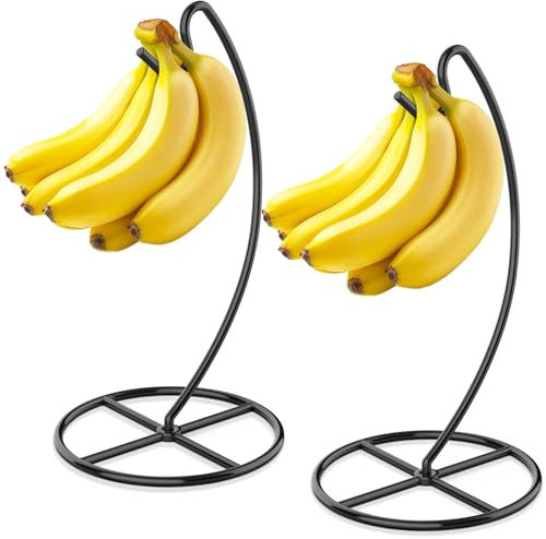 Beesini Banana Holder, 2 Pack Banana Hanger, Banana Tree Holder Metal, Banana Stand Holder, Holds Up to 15LB Banana or Grape, Banana Rack for Kitchen Counter, Black