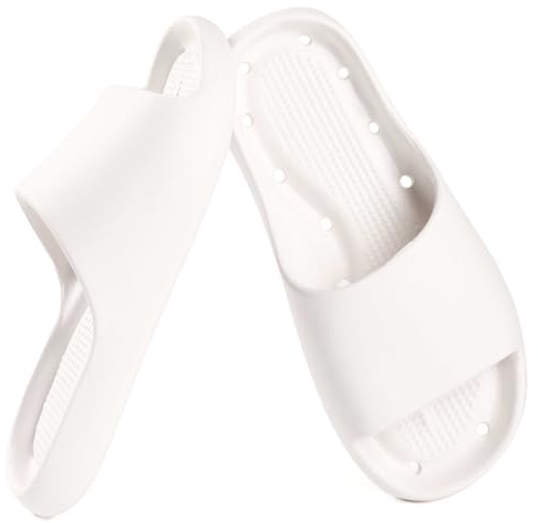 GETOEU Shower Shoes for Women and Men Massage Slide Sandals Soft Cushioned Anti-Slip Pool Slides Comfort Arch Support Quick Drying Shower Shoes with Drain Holes Bathroom Slides Slippers,White,10.5-11.5 Women/9-10 Men