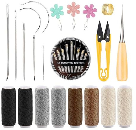 Leder Wachsfaden für Lederhandwerk DIY Sewing Craft, inklusive 8 Rollen in verschiedenen Farben, 7 Nähnadeln und mehr – Ideal für Reparaturen und Handarbeite