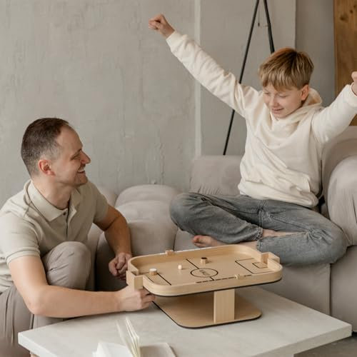 VAU! Mini Airhockey Tisch – Magnetischer Tischkicker aus Holz für Kinder und Erwachsene - Umweltfreundliche, Bildschirmfreie Tischspiele - Handgefertigt, Langlebig, Plastikfrei