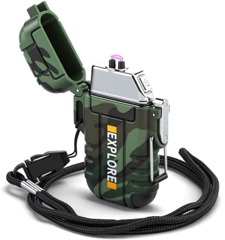 LcFun Electric Lighter USB C Rechargeable Plasma Lighter Windproof Flameless Arc Lighters, Waterproof Matches for Camping Hiking Hunting, Survival Tactical Gear Gifts for Men Fathers Husband