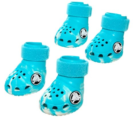 BarkBox Aqua Crocs Dog Shoes – Set of 4 Glow-in-The-Dark Dog Booties with EVA Foam, Adjustable Strap & Non-Slip Sole – Comfortable Paw Protection for Small Breeds (15–25 lbs)