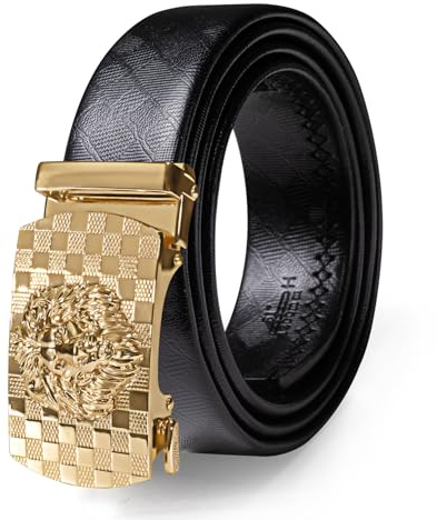Barry.Wang Luxury Mens Belt Gold Buckle Ratchet Animal Black Leather Gift Box Novelty Western Belt for Dress Jeans