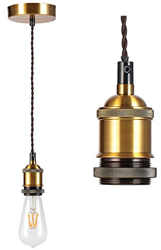 COZZY Vintage Ceiling pendant light fitting, Brown Twisted Braided Flex,E27 Lamp Holder Suspended Pendant Light Fitting Kit-Bronze
