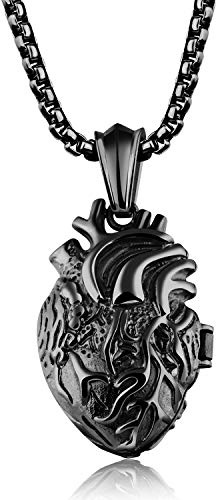 Cupimatch Open Anatomical Organ Heart Pendant Necklace for Men,Men's Stainless Steel Urn for Memorial Locket Necklace Chain 22 inch for Fathers Day