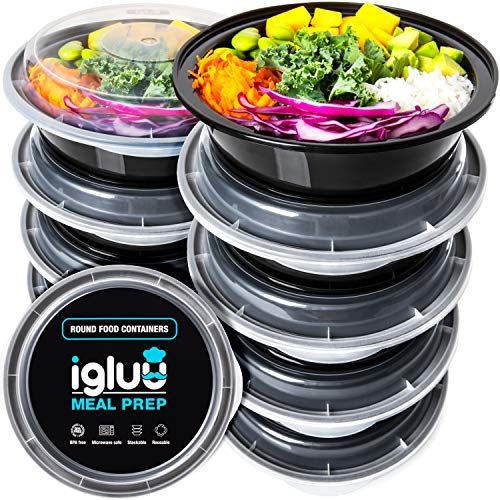 Igluu Runde Meal Prep Boxen mit Deckel (20er-Pack) – wiederverwendbar, mikrowellen-, gefrier-, spülmaschinengeeignet, stapelbar – 828 ml Fassungsvermögen – 1 Fach – aus BPA-freiem Kunststoff