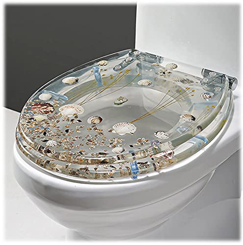 WC-Sitz Oval,WC Sitz mit AbsenkautomatikKlodeckel mit Quick-Release-Funktion und Absenkautomatik,Toilettensitz aus Duroplast und Rostfreiem Edelstahl Abnehmbar Stone Motif