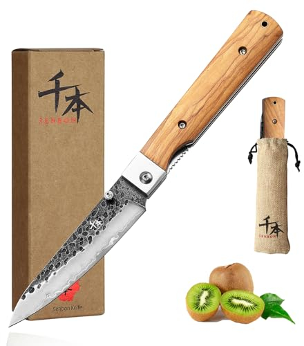 SENBON 440 forgé en acier inoxydable Camping peeling Blade Liège pliant portable voyage tout - puissant couteau olive manche Petit Fruit couteau