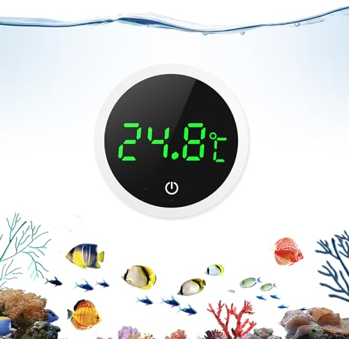 OQIMAX Aquarium Thermometer Digital, Mini Aquarienthermometer für alle Aquariengrößen, LED Digitalanzeige und Hochpräzisions, Touch Wake-up, Kabellos Wasser Thermomete für Süßwasser-Meeresaquarien
