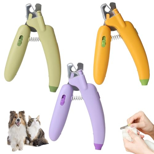 Recitem Nagelknipser für Hunde Katzen mit Led Licht, Krallenschere für Katzen Hunde,mit Nagelfeile und Spritzfest Schutzvorrichtung für kleine Hunde Welpen Katzen Hasen, Gebogene Klinge (DREI Stile)
