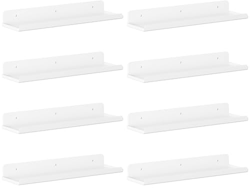 Lifewit Acrylic Floating Shelves for Wall 14 White, 8 Pack | Wall Mounted Display Shelf for Figure, Car, Art, Book, Perfume Organizer for Bedroom, Living Room, Nursery Decor