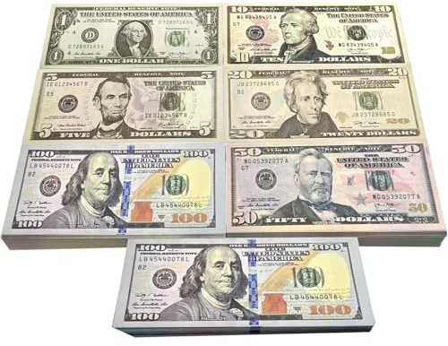 Prop Money,180 Blätter Spielgeld Scheine Originalgröße,Copy Money,Spielgeld für Kinder Kaufladen,Foto-Requisiten-Geldset, Kinderspielzeuggeld(30 x1$,10$,20$,50$,100$)