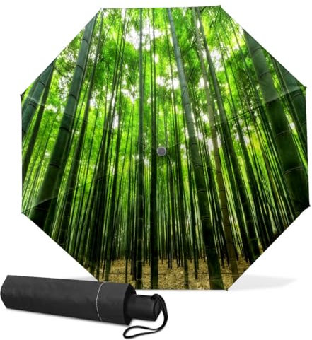 GISPOG Automatic Folding Umbrella, Bamboo Trees Waterproof Compact Sun and Rain Travel Umbrellas for Women & Men