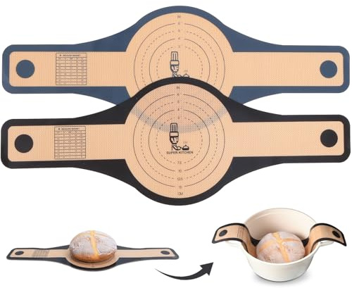 SUPER KICKEN 2PCS Silikon Bröd Sling Bakmatta för Holländsk Ugn med Extra Långa Handtag, Non Stick Surdegs Sling Återanvändbar Bröd Matta (Mörkgrå, Svart)