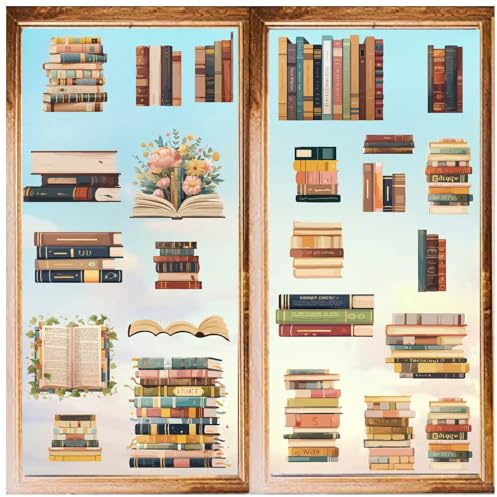 CRASPIRE 8 Stili Adesivo da Parete per Libri Lettura Decorazioni per Finestre Si Attacca Vinile Adesivo Studio Leggi Libri Stampa Artistica Colorata Decalcomanie Bifacciali Staccare e Incollare