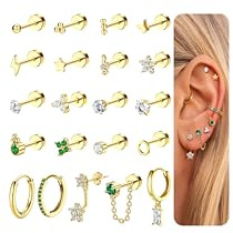 JeweBella Boucles d'Oreilles Helix Piercing Tragus en Acier Inoxydable Chirurgical - Créoles Or et Argent
