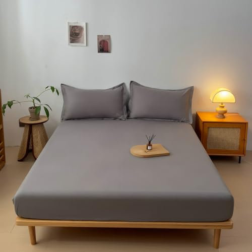 Lirzxin Spannbetttuch 100x200 cm, Boxspringbett Spannbettlaken Baumwolle Einfarbig Matratzenhöhe bis 10 cm Spannbetttücher Einzelbett Atmungsaktives und Weiches, Grau