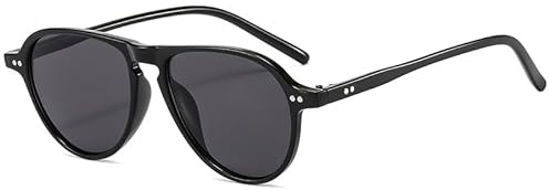 Long Keeper Vintage Gafas de Sol Piloto Hombre Mujer Retro Gafas de Sol Cuadradas Protección UV400 (Negro Gris)