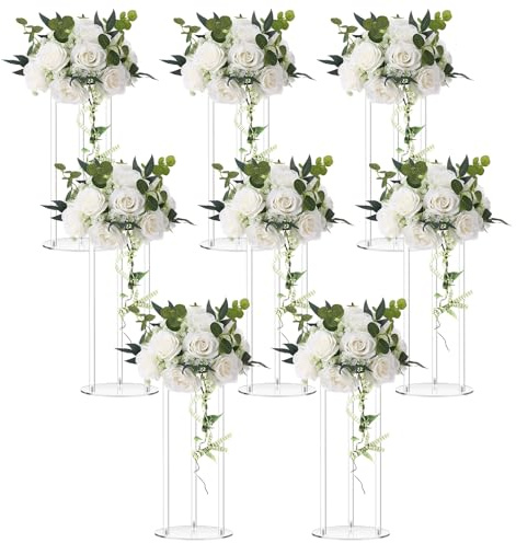 Teenyyou 8 Pcs 16 Inch Tall Acrylic Vase Wedding Centerpieces Clear Flower Stand Acrylic Centerpiece Stand Floral Vase Elegant Display Holder for Wedding Birthday Party Table Decorations