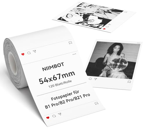 NIIMBOT etiketter, fotopapper för B1 Pro B2 Pro B21 Pro etikettskrivare, termopappersklistermärke, etikettband för foton, anteckningar, memos och gör-det-själv, 54 x 67 mm 120 etiketter per rulle, vit