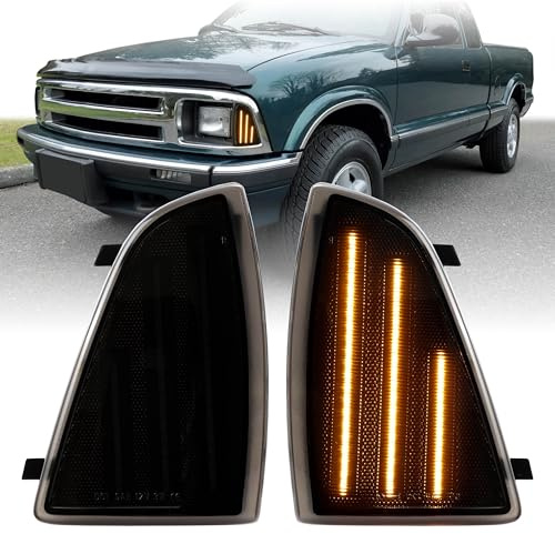 USR 94-97 Z83/ZQ8 Side Marker Corner Light – Front Parking Lamps (Left + Right) Pair - Compatible with 1994-1997 Chevy S10 PickUp Truck / 95-97 Chevrolet Blazer All Models (SMOKE LENS with AMBER LED)