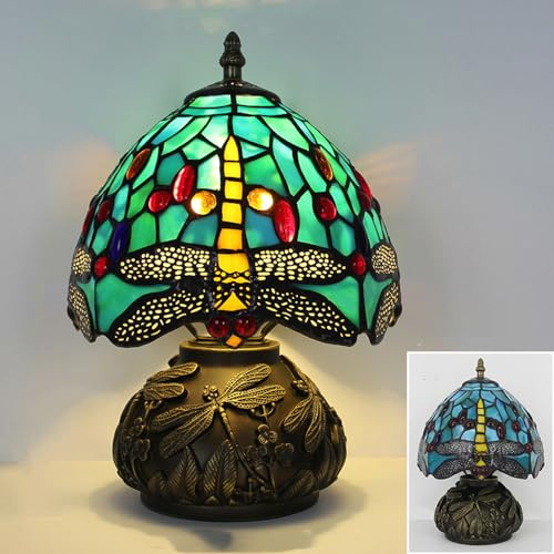 Mengjay tiffany bordslampa glas målning skrivbord lampa, handgjorda vintage pastorale barock lampa, europeiska blomma lampor för vardagsrum sovrum café, bar, hantverk (Style.D)