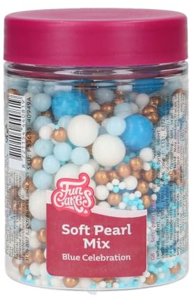 FunCakes Soft Pearls Mix Blue Celebration: Perle di Zucchero Commestibili per Decorare Torte, Crostate e Cupcake, Ottimo Gusto, Ottime per Decorazioni, 80 g