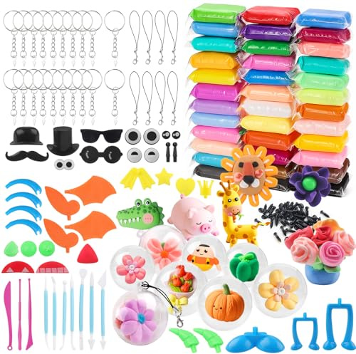 JTgugu Set di 36 colori di argilla polimerica per bambini, Air Dry Foam Clay, pasta da modellare fai da te, asciugatura all'aria con 7 strumenti per modellare e accessori per argilla, per bambini