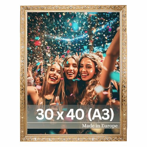 Victor cornice portafoto “Vermeer” oro 30x40 cm – stile barocco antico – vetro acrilico infrangibile – retro in MDF – decorazione per la casa