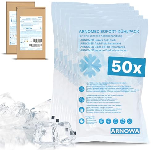 50x ARNOMED® Einweg Sofort Kühlpads 8x13cm, Kühlpack zum Knicken