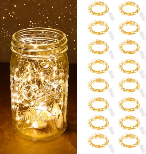 AOOTE Stringa Luci LED a Batteria, 16 Pezzi Micro Luci Stringa, 20 LED 2M Mini Lampada a Fili di Rame, Bianco Caldo, per Esterni Interni Feste, Matrimonio, Compleanno, Natale, Decorazione da Giardino