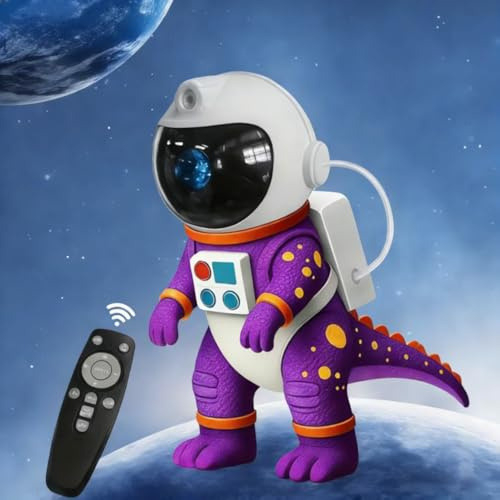 TABKSOLA Galaxy-projektor med dinosaurieastronaut, 8 belysningslägen, timer och fjärrkontroll, perfekt för sovrumstak, perfekt present för barn och vuxna (lila)