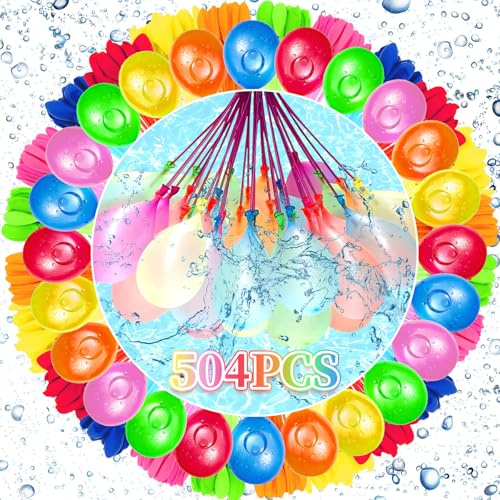 504PCS Water Balloons, Fast Fill Self Sealing Water Bombs Kids Summer Toys | Water Balloons No Tying Needed, Fast 10s Fill, for Garden Beach Pool Party Water Fights