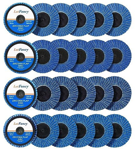 LotFancy 3 Inch Flap Disc, 24PCS 40 60 80 120 Grit Assorted Grinding Wheels, Roll Lock Sanding Disc, High Density Zirconia Grinding Disc, Flat Type 27