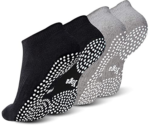 EQLEF 5 Dita Calzini Yoga Uomo Calzini Antiscivolo Grip Calzini Neri e Grigi in Cotone per l'equilibrio di casa Pilates Yoga Dance Home Balance-2(M)