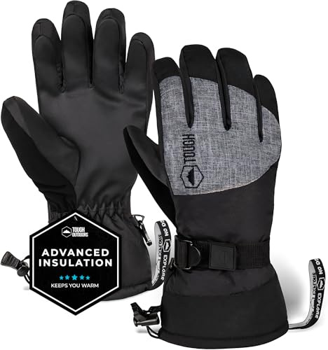 Tough Outdoors Ski & Snow Gloves - Gloves for Skiing, Snowboarding fits Men & Women - Windproof Cold Weather Gloves w/Wrist Leashes, Thermal Insulation & Synthetic Leather Palm