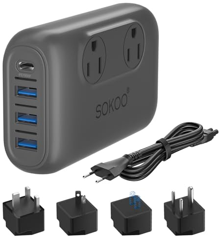 SOKOO 230-Watt Step Down 100-220V to 110V Voltage Converter, International Power Converter/Travel Adapter- Use for EU/UK/AU/US/India More Than 150 Countries, USB Quick Charger 3.0 Grey