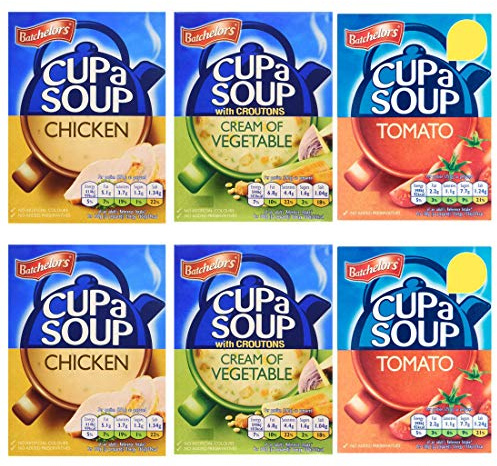 Bachelors Instant Cup A Soup Selection Tomato, Cream of Vegetable, Chicken Flavours 6 Boxes
