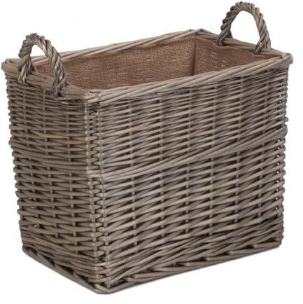 Red Hamper Medium Rectangular Hessian Lined Wicker Log Storage Basket