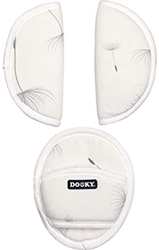 Dooky Universal Pads Gurtschoner & Gurtpolster für Babyschale, Kinderwagen & Autositz (Design: Dandelion, für 3- & 5-Punkt Gurte, Altersgruppe 0+, für die meisten Marken), Weiß