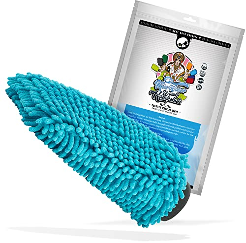 Nuke Guys XL Chenille Waschhandschuh - Auto Wasch Handschuh aus Ultra sanften Mikrofasern - Microfiber Wash Mitt - Für eine fusselfreie und kratzerfreie Autowäsche - Hellblau