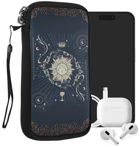 kwmobile Handytasche für Smartphones XL - 6,7/6,8 - Neopren Handy Tasche Hülle Cover Case Schutzhülle - Tarot Karten Dunkelblau Gelb Schwarz - 17,2 x 8,4 cm Innenmaße